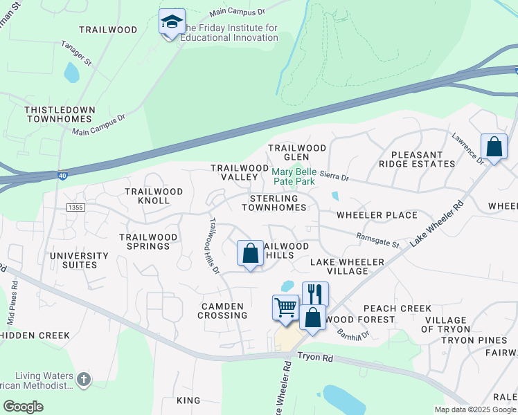 map of restaurants, bars, coffee shops, grocery stores, and more near in Raleigh