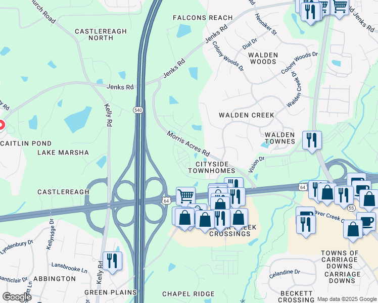 map of restaurants, bars, coffee shops, grocery stores, and more near 831 Tunisian Drive in Apex