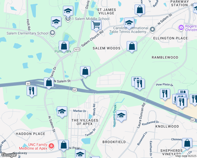 map of restaurants, bars, coffee shops, grocery stores, and more near 810 Amley Place in Apex