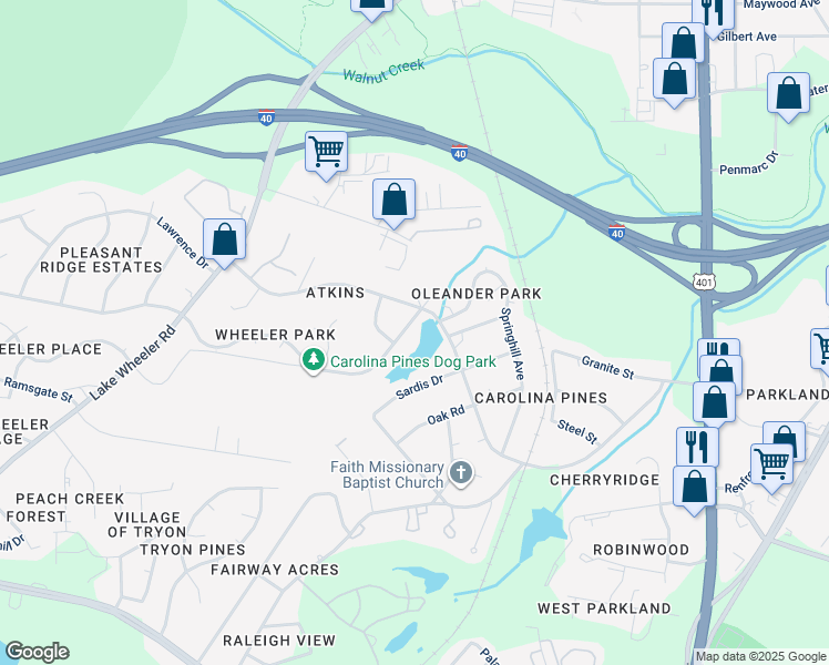 map of restaurants, bars, coffee shops, grocery stores, and more near 2109 Henslowe Drive in Raleigh