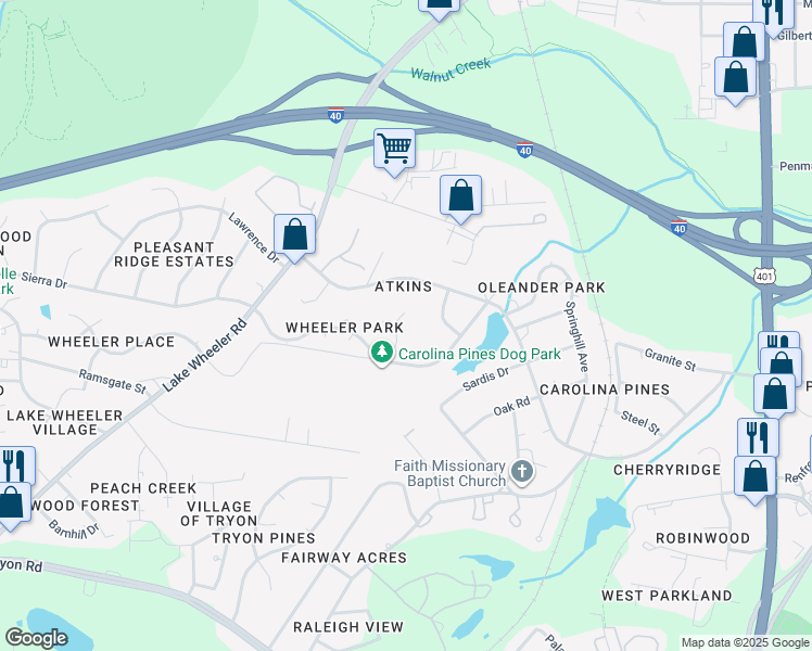 map of restaurants, bars, coffee shops, grocery stores, and more near 2001 Rabbit Run in Raleigh