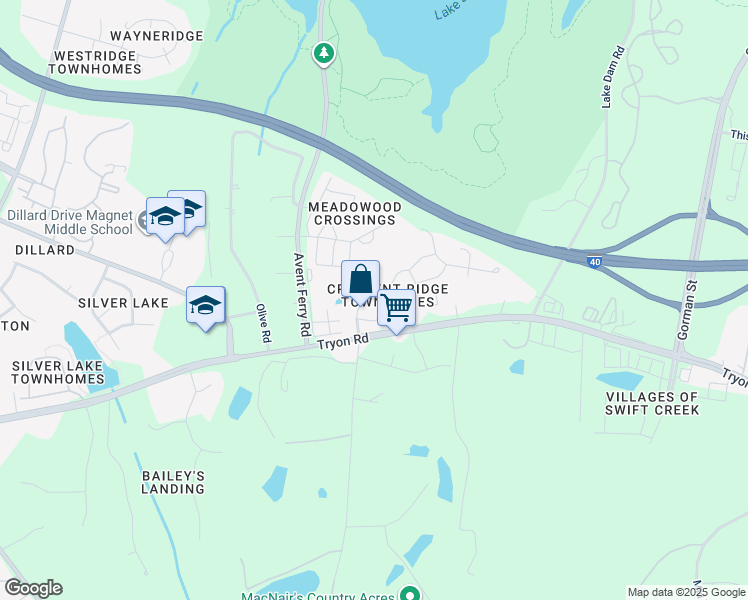 map of restaurants, bars, coffee shops, grocery stores, and more near 5461 Crescentview Parkway in Raleigh