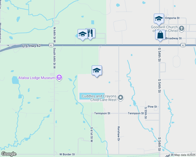 map of restaurants, bars, coffee shops, grocery stores, and more near 300 Virgil Matthews Drive in Muskogee