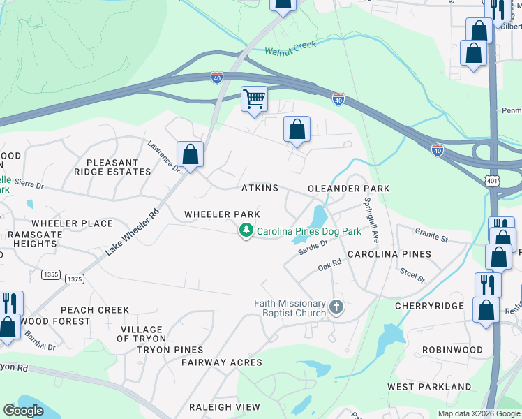 map of restaurants, bars, coffee shops, grocery stores, and more near 2009 Rabbit Run in Raleigh