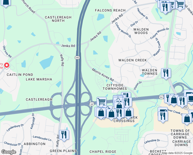 map of restaurants, bars, coffee shops, grocery stores, and more near 8008 Reedybrook Crossing in Apex