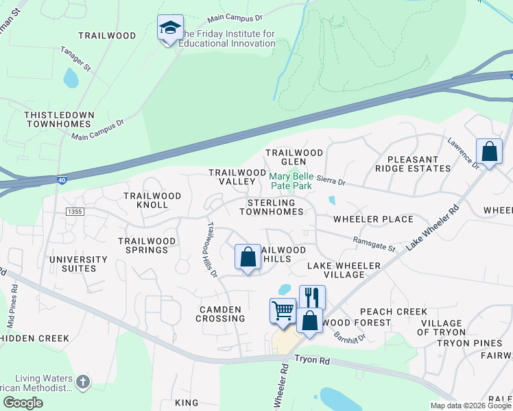 map of restaurants, bars, coffee shops, grocery stores, and more near in Raleigh