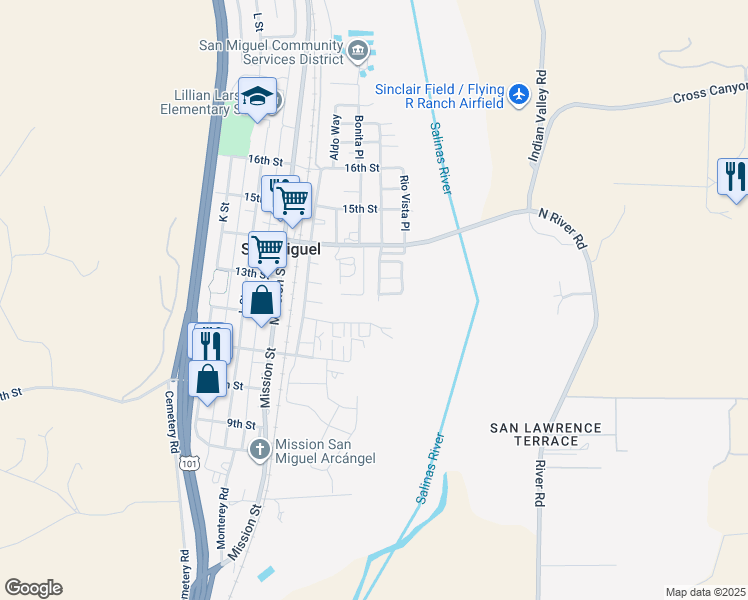 map of restaurants, bars, coffee shops, grocery stores, and more near 1263 Verde Place in San Miguel