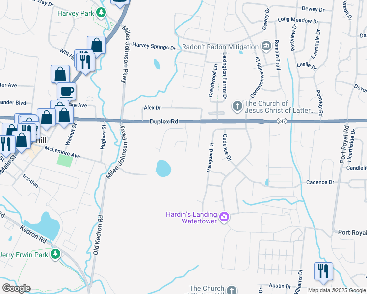 map of restaurants, bars, coffee shops, grocery stores, and more near 1616 Harrison Way in Spring Hill