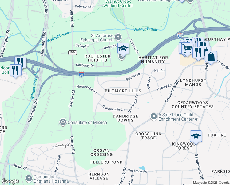 map of restaurants, bars, coffee shops, grocery stores, and more near 720 Fitzgerald Drive in Raleigh