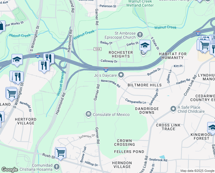 map of restaurants, bars, coffee shops, grocery stores, and more near 2204 Biltmore Court in Raleigh