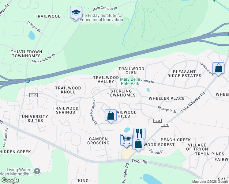 map of restaurants, bars, coffee shops, grocery stores, and more near in Raleigh