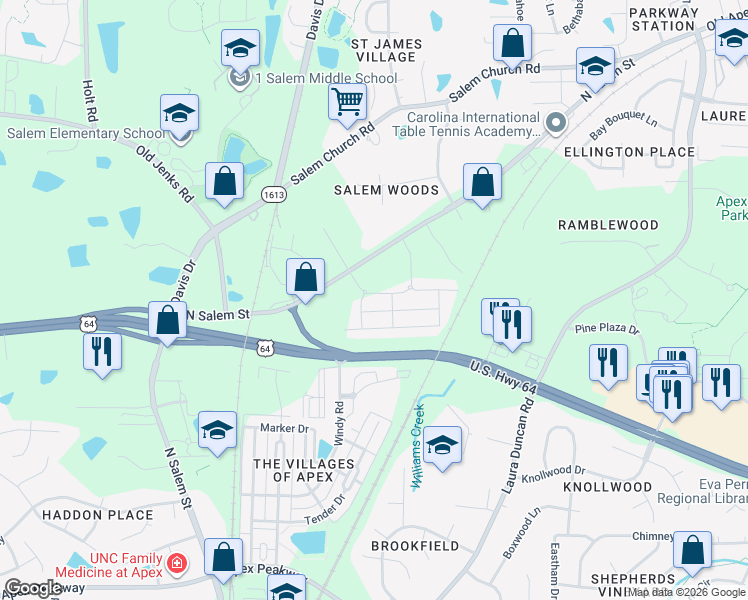 map of restaurants, bars, coffee shops, grocery stores, and more near 806 Amley Place in Apex