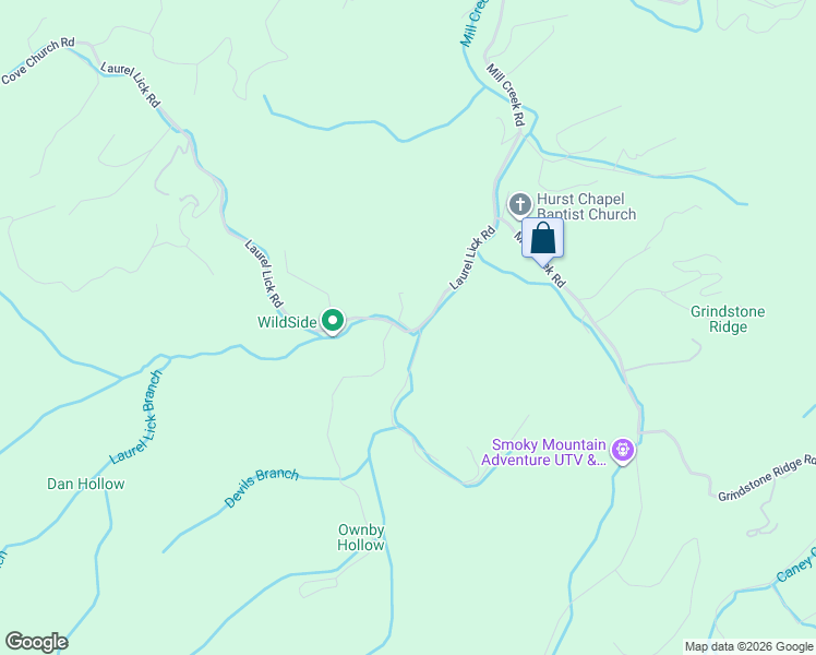 map of restaurants, bars, coffee shops, grocery stores, and more near 1032 Laurel Lick Road in Sevierville