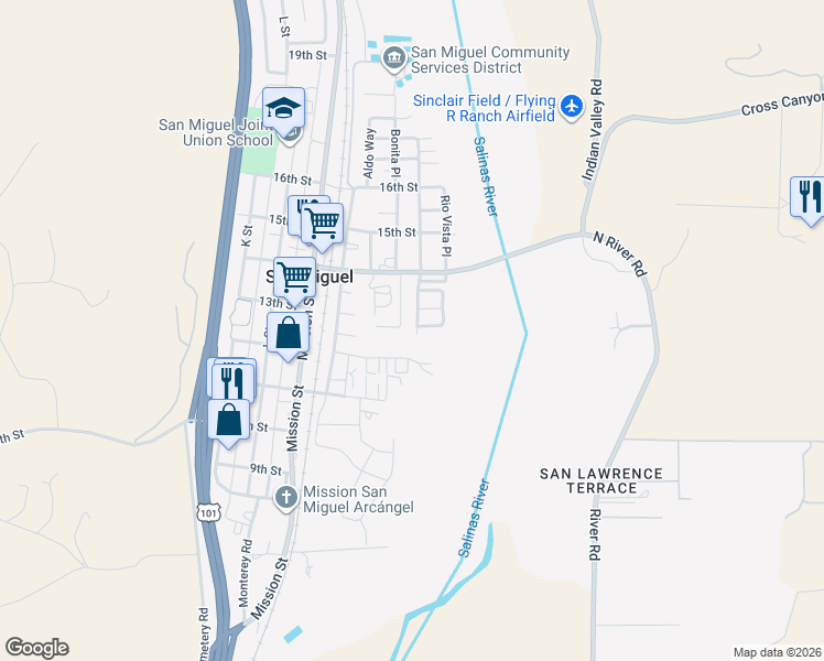 map of restaurants, bars, coffee shops, grocery stores, and more near 1263 Verde Place in San Miguel