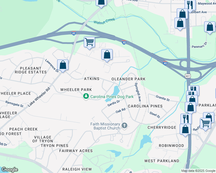 map of restaurants, bars, coffee shops, grocery stores, and more near 2109 Carolina Hills Lane in Raleigh