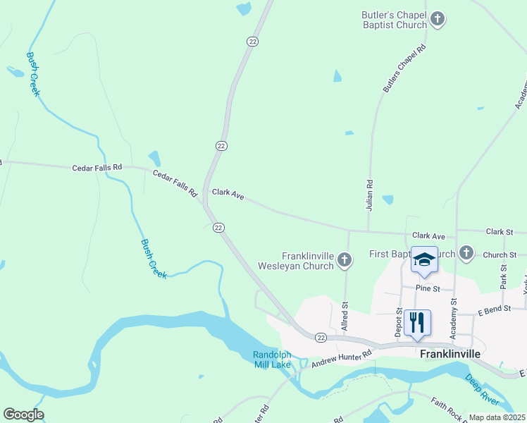 map of restaurants, bars, coffee shops, grocery stores, and more near 3120 Clark Avenue in Franklinville