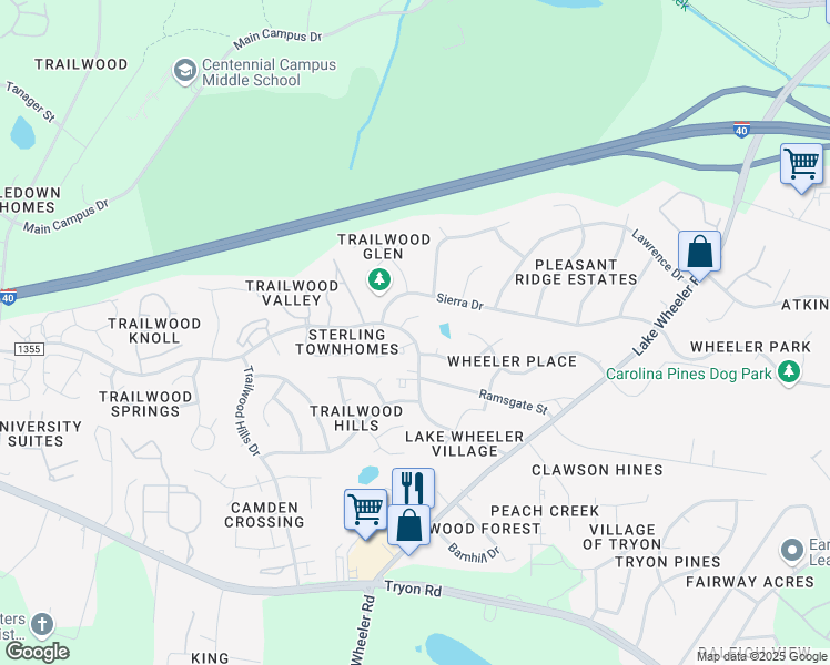 map of restaurants, bars, coffee shops, grocery stores, and more near 2612 Lineberry Drive in Raleigh