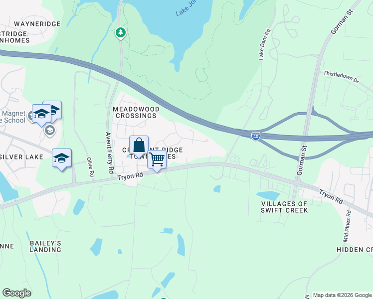 map of restaurants, bars, coffee shops, grocery stores, and more near 4404 Трион-роуд in Raleigh