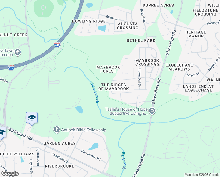 map of restaurants, bars, coffee shops, grocery stores, and more near 1712 Mayridge Lane in Raleigh