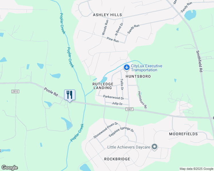 map of restaurants, bars, coffee shops, grocery stores, and more near 5165 Limewood Street in Knightdale
