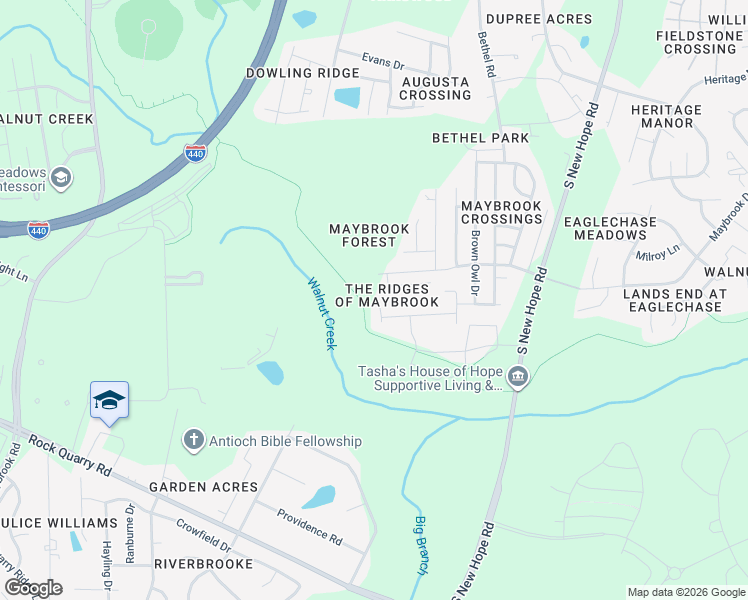 map of restaurants, bars, coffee shops, grocery stores, and more near 1712 Mayridge Lane in Raleigh