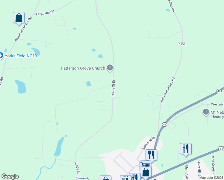 map of restaurants, bars, coffee shops, grocery stores, and more near 711 Brady Street Extension in Ramseur