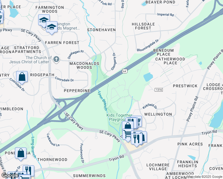 map of restaurants, bars, coffee shops, grocery stores, and more near 3213 Wellington Ridge Loop in Cary