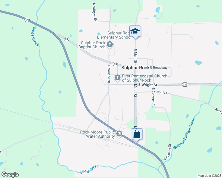 map of restaurants, bars, coffee shops, grocery stores, and more near 415 South Vaughn Street in Sulphur Rock