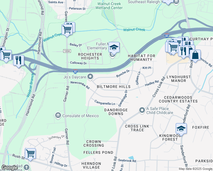 map of restaurants, bars, coffee shops, grocery stores, and more near 720 Fitzgerald Drive in Raleigh
