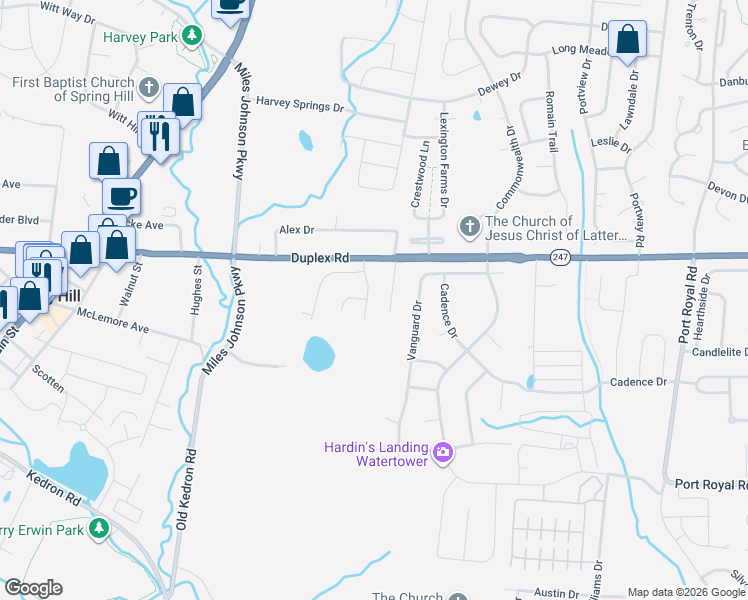 map of restaurants, bars, coffee shops, grocery stores, and more near 1613 Harrison Way in Spring Hill