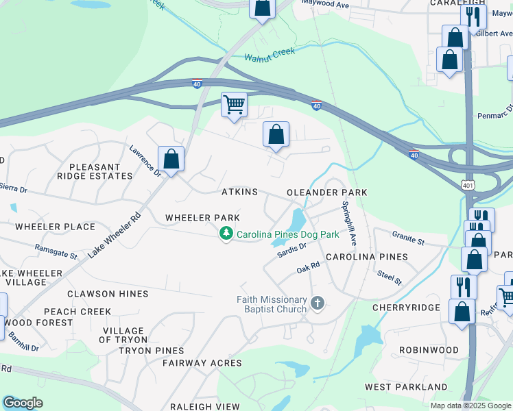 map of restaurants, bars, coffee shops, grocery stores, and more near 2001 Rabbit Run in Raleigh