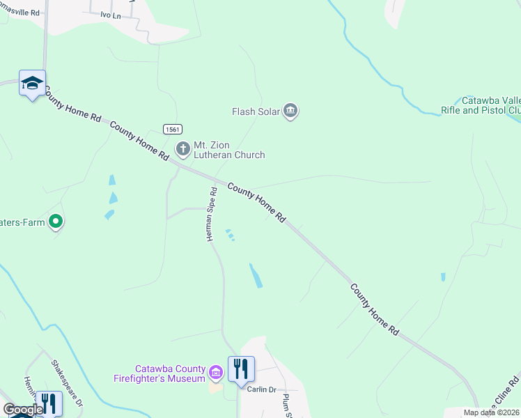 map of restaurants, bars, coffee shops, grocery stores, and more near 4267 County Home Road in Conover