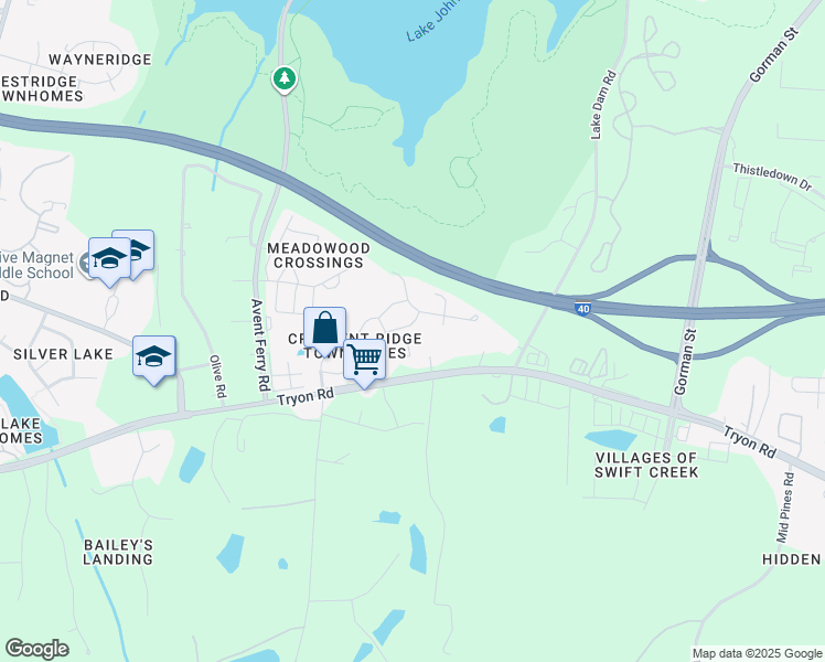 map of restaurants, bars, coffee shops, grocery stores, and more near 5317 Silver Moon Lane in Raleigh