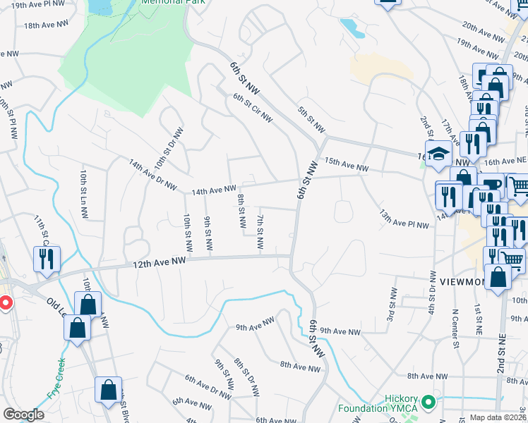 map of restaurants, bars, coffee shops, grocery stores, and more near 681 13th Avenue Place Northwest in Hickory