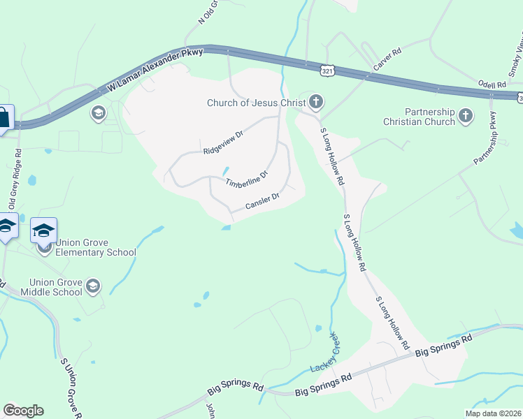 map of restaurants, bars, coffee shops, grocery stores, and more near 2826 Cansler Drive in Maryville