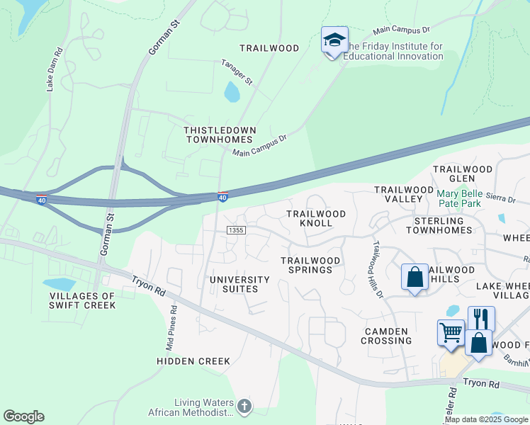 map of restaurants, bars, coffee shops, grocery stores, and more near 2000 Melrose Woods Drive in Raleigh