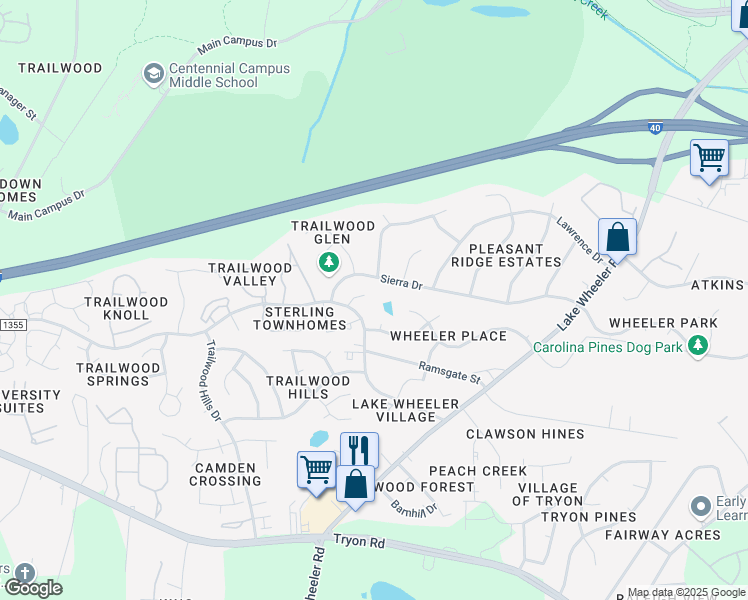 map of restaurants, bars, coffee shops, grocery stores, and more near 2201 Lineberry Drive in Raleigh