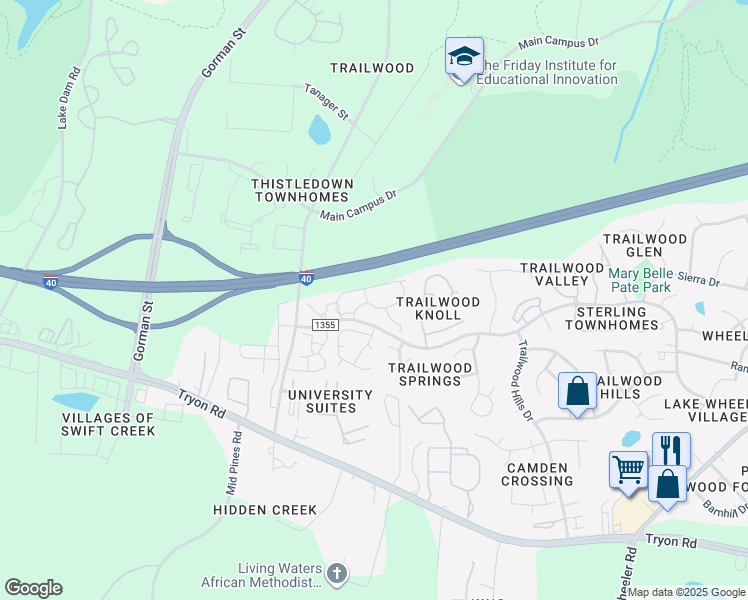 map of restaurants, bars, coffee shops, grocery stores, and more near 2000 Melrose Woods Drive in Raleigh