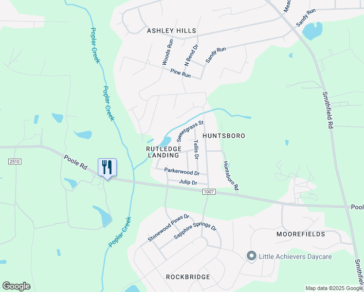 map of restaurants, bars, coffee shops, grocery stores, and more near 1281 Sweetgrass Street in Knightdale