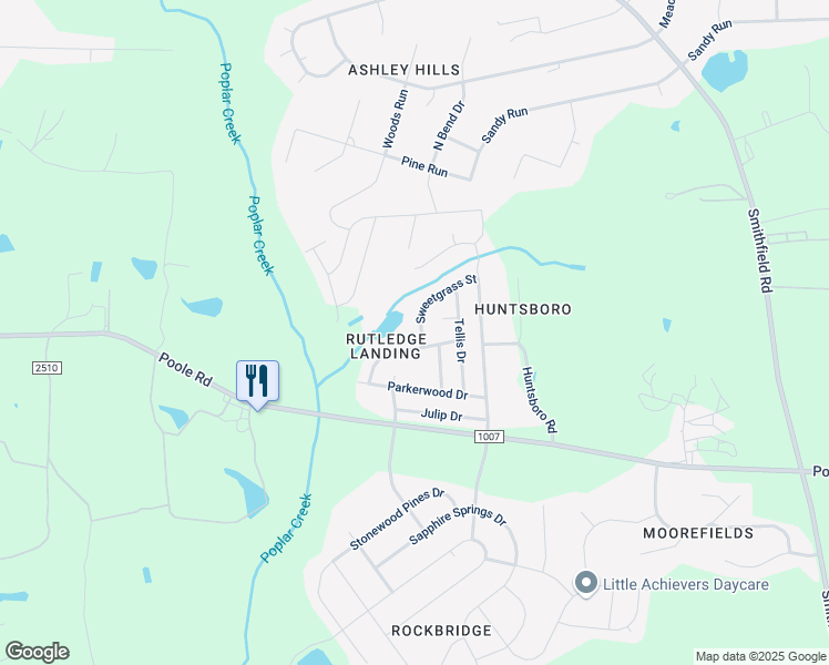 map of restaurants, bars, coffee shops, grocery stores, and more near 1280 Sweetgrass Street in Knightdale