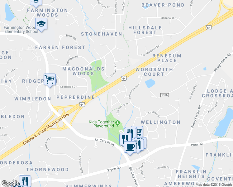 map of restaurants, bars, coffee shops, grocery stores, and more near 3213 Wellington Ridge Loop in Cary