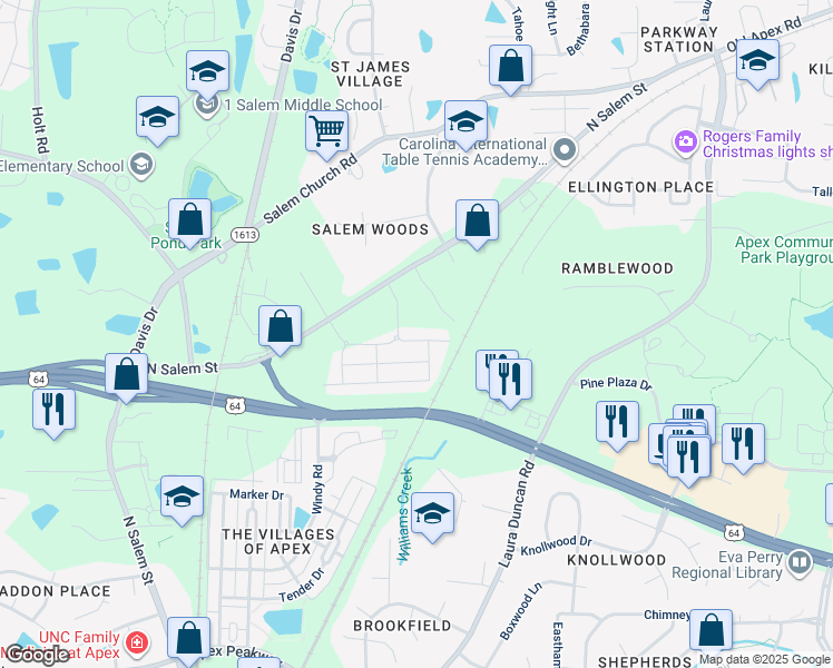 map of restaurants, bars, coffee shops, grocery stores, and more near 933 Dalton Ridge Place in Apex