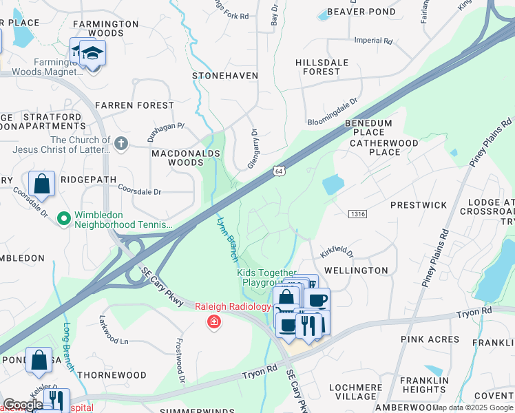 map of restaurants, bars, coffee shops, grocery stores, and more near 2811 Wellington Ridge Loop in Cary