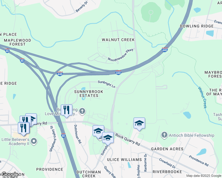 map of restaurants, bars, coffee shops, grocery stores, and more near 3580 Eastern Branch Road in Raleigh