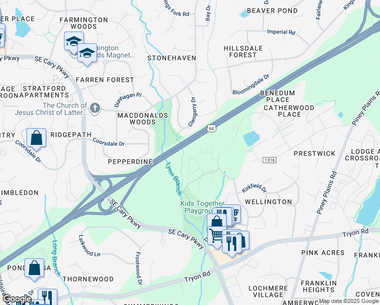 map of restaurants, bars, coffee shops, grocery stores, and more near 3023 Wellington Ridge Loop in Cary