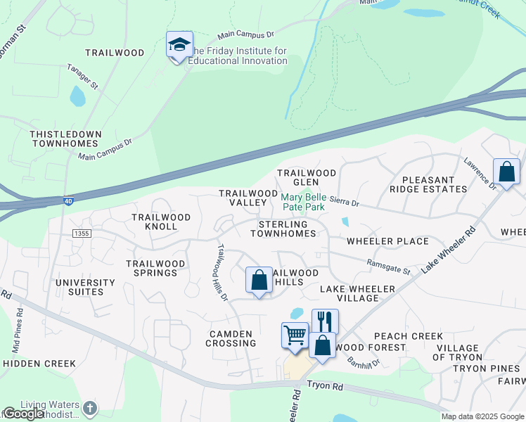 map of restaurants, bars, coffee shops, grocery stores, and more near in Raleigh
