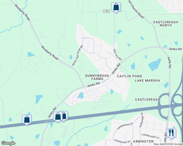map of restaurants, bars, coffee shops, grocery stores, and more near 2551 Rambling Creek Road in Apex