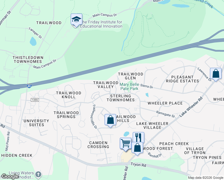 map of restaurants, bars, coffee shops, grocery stores, and more near in Raleigh
