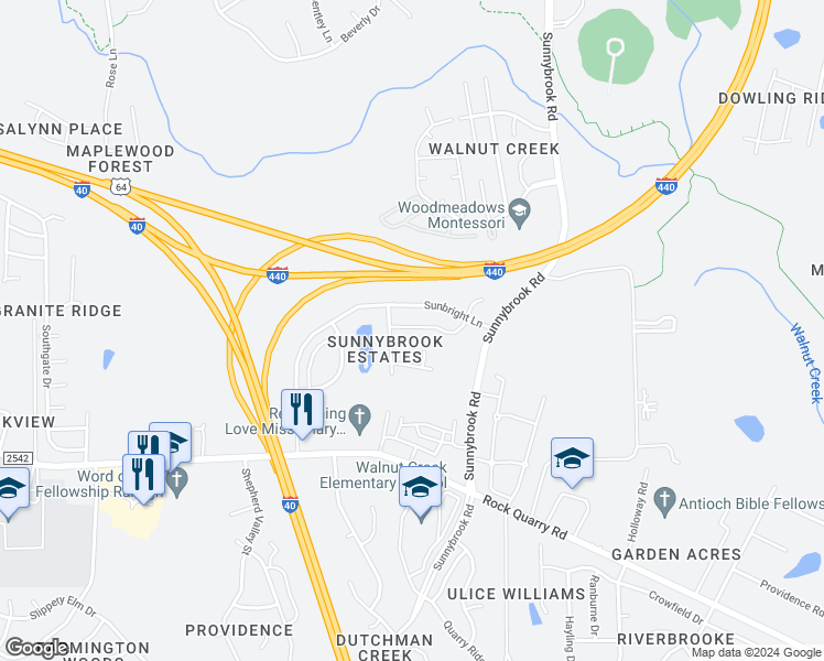 map of restaurants, bars, coffee shops, grocery stores, and more near 3528 Eastern Branch Road in Raleigh