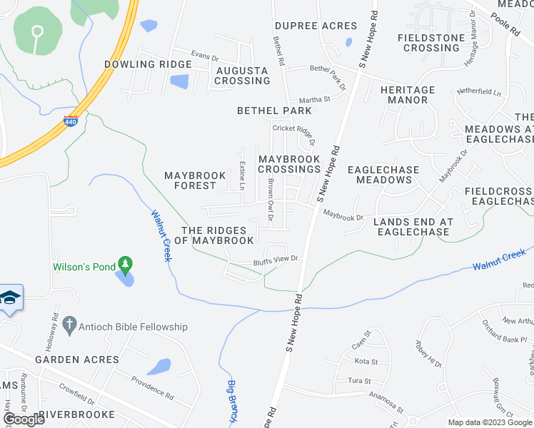 map of restaurants, bars, coffee shops, grocery stores, and more near 1716 Brown Owl Drive in Raleigh